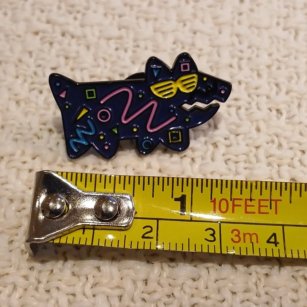 New Funky Pop Art Enamel 80's Dog Pin Purple, Pink, Blue & Yellow